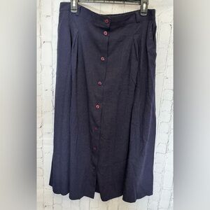 Worthington Dark Blue A-Line Skirt with Red Buttons
